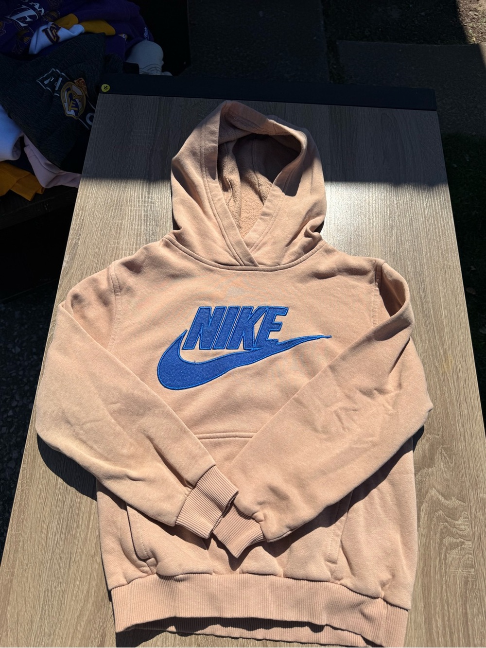 Nike Tan Pullover Hoodie with Blue Logo